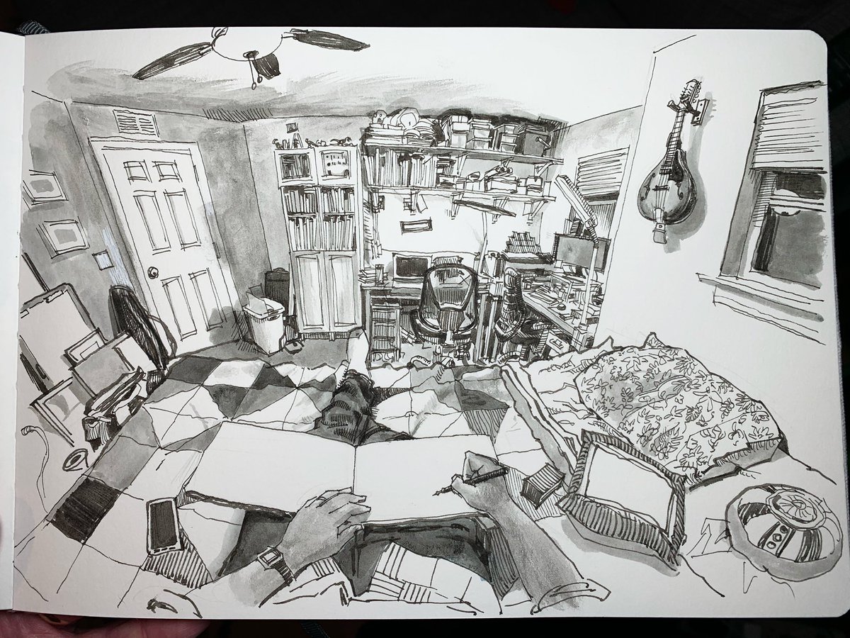 19 March. The guest bedroom/my studio, which is now my wife Linda's work from home office. 