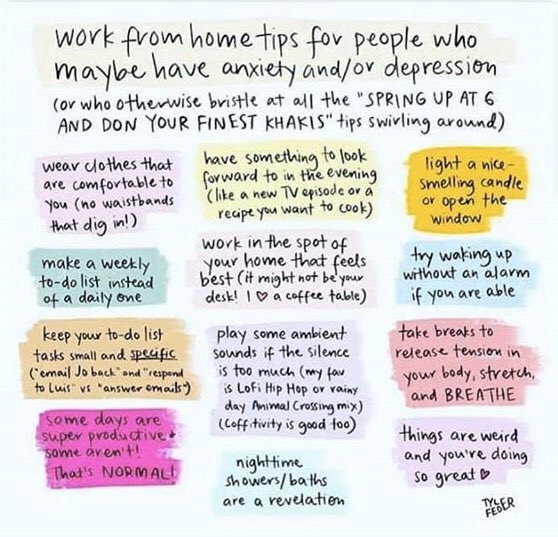 If you already suffer from anxiety or depression, the idea working from home can feel completely overwhelming. Here are some tips to keep it small and simple. #startsmall #youcandothis #mentalhealthmatters  #selfcare #mindfulness #wellbeing