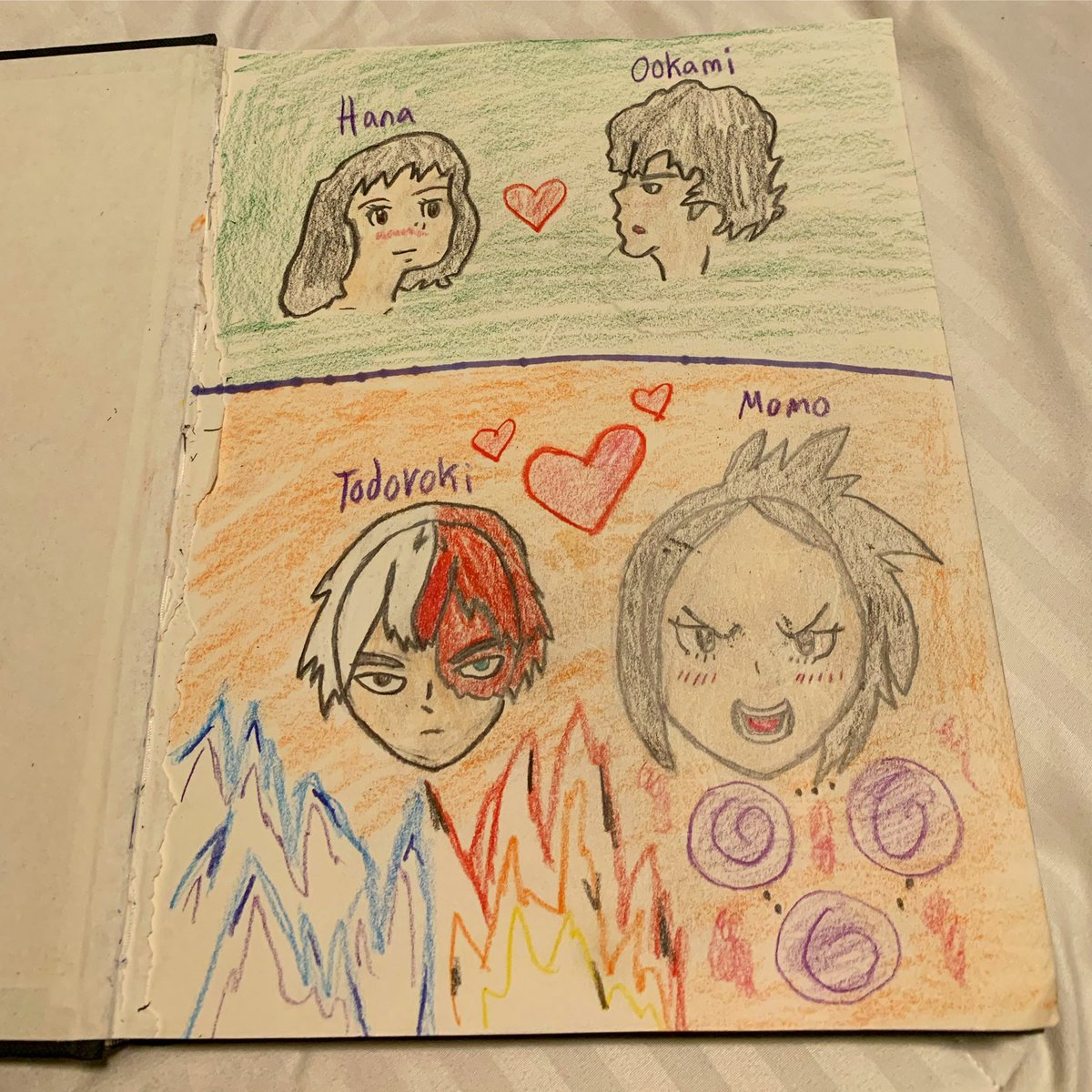 MyHeroCon's tweet photo. My daughter wanted to watch Wolf Children; it wasn’t on the @funimation app; my DVD was at the office. Then I told her the voices of Momo @ccarrollbeard and Shoto @DavidMatranga1 from @MHAOfficial were the mom/dad, her eyes got real big and this artwork is the result. I love it. https://t.co/Gm5L74MzHf