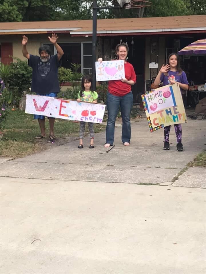 WhiddonAngela's tweet photo. My teachers miss their students! Neighborhood parade!#cherrystrong https://t.co/aXJShUTf3B