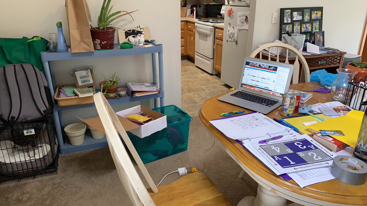 MsCleavinger's tweet photo. What does my workspace look like? I am transitioning to 8 weeks of “Continuous Learning” for 4 lab based courses, “homeschooling” a 6th grader &amp; 5th grader, &amp; virtually working with ag teachers to plan professional development scheduled for this summer.
#CASEinabox https://t.co/kYCq78rJg1