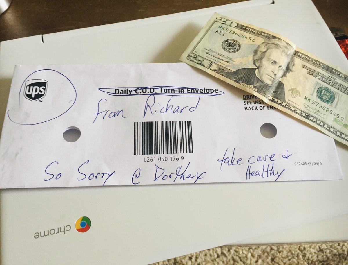 MollyGrantham's tweet photo. Humanity.

"Molly, I recently had to put down my dog Dorothy. Today this was on my door from our local @UPS man. He's aware I’m out of work, and used to stop at my home to give Dorothy a treat when he'd drive by. His name is Richard Dockery, out of Hickory, NC. Thank you. Tonya" https://t.co/9c6pU6bEJ9