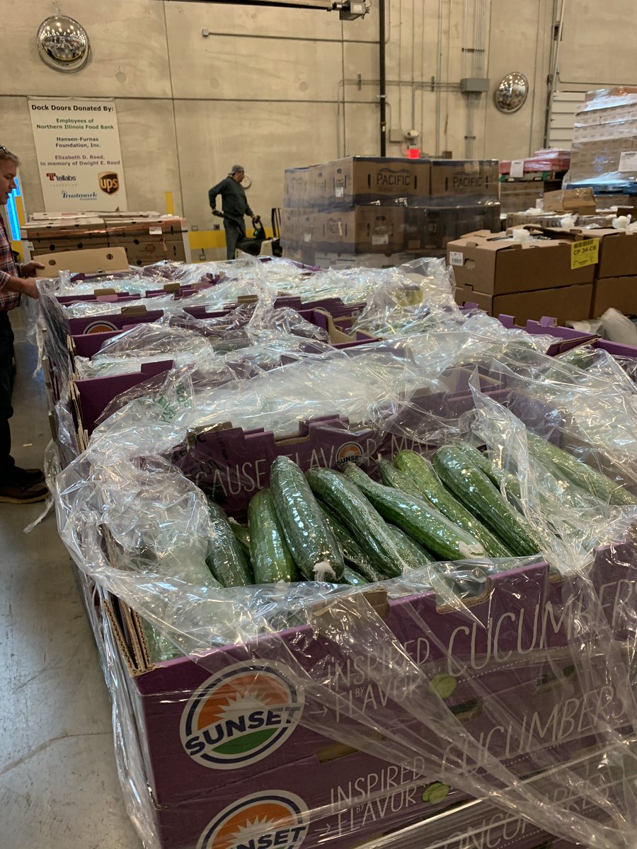 JulieBYurko's tweet photo. So many pallets of fresh fruits and veggies...all going to families in need along with COVID-19 emergency boxes.  Amazing Operations Team @ILfoodbank making it happen! #Grateful #TogetherWeCanSolveHunger https://t.co/FYwBguhXRz