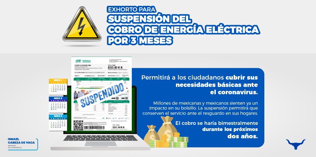 miguelcharles10's tweet photo. Excelente propuesta del senador @IGCabezadeVaca, suspender 3 meses el cobro de electricidad para el apoyo a las familias por el #COVIDー19mx ✅👏🏼

FAV Si estás a favor de esta propuesta 😎
#COVID19mexico #CdVictoria #Tamaulipas https://t.co/nY14O5s5d7