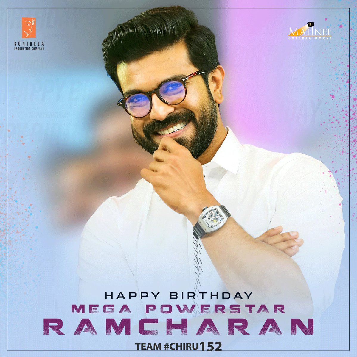 MatineeEnt's tweet photo. Team #Chiru152 wishes Mega Powerstar @AlwaysRamCharan a Very Happy Birthday. 

#HBDRoyalRAMCHARAN https://t.co/N5GVsofiSv
