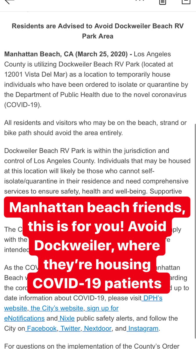 Pascucci2024's tweet image. To my friends in #ManhattanBeach, avoid Dockweiler. COVID-19 patients being housed there