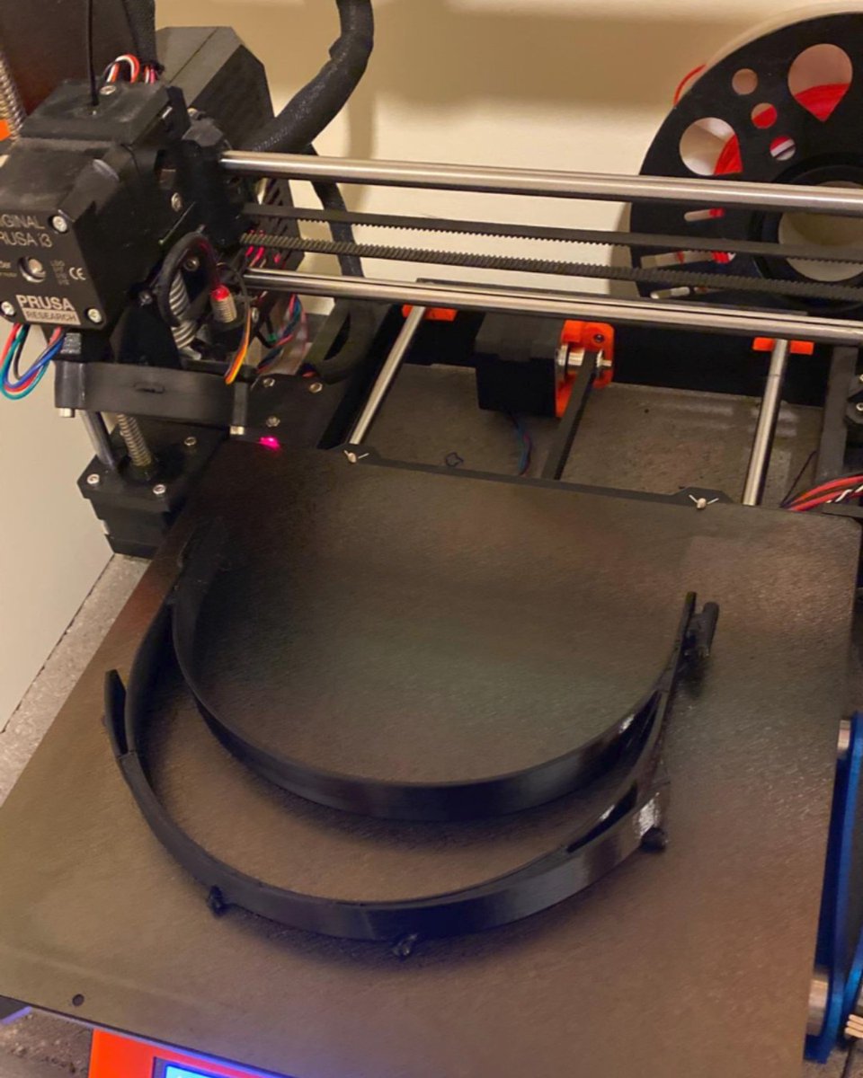NxuInc's tweet photo. First one down! Our engineering team has put our #3Dprinters to work printing face shields for healthcare workers. #covid19 #operationshieldsup #3dprintingforgood #stayhome #quarantine #dogood #makingadifference #innovation #technology #socialgood #TeamAtlis #atlismotorvehicles https://t.co/9NqM3tSESO
