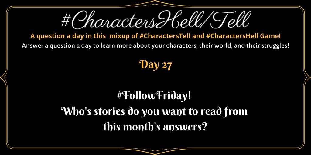 ladyofmind721's tweet photo. #CharactersHell #CharactersTell 27
What it says on the tin!
#FollowFriday! Who's stories do you want to read based on this month's answers?
#PossessionWeek #Backgrounds @characterstell https://t.co/exA7CKQlcr