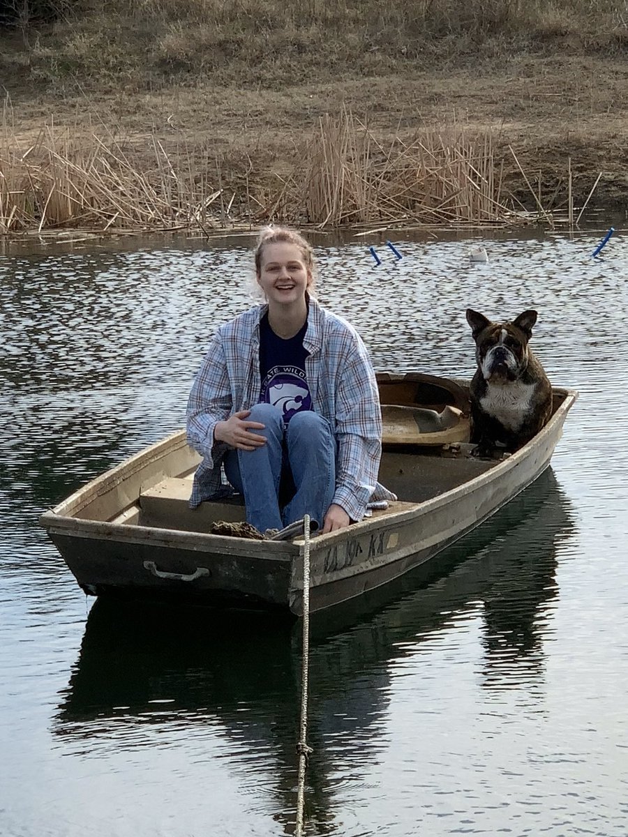 Ameliashutch's tweet photo. @LiveKellyRyan Willow my daughter taking a fishing break on our pond with Chapel our dog! #KRuffinit https://t.co/NyLZDH9LQW