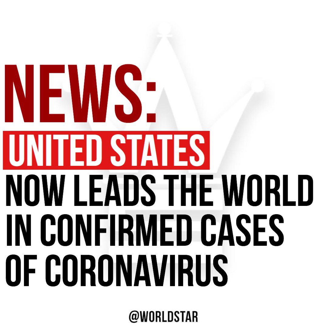 WORLDSTAR's tweet photo. According to reports, the #UnitedStates now leads the world in confirmed cases of #coronavirus. “There are now at least 82,100 coronavirus cases reported in the United States.” says @CNN. There have been 81,782 cases reported in China while Italy reports they have 80,589. https://t.co/qHyH9zzPw2
