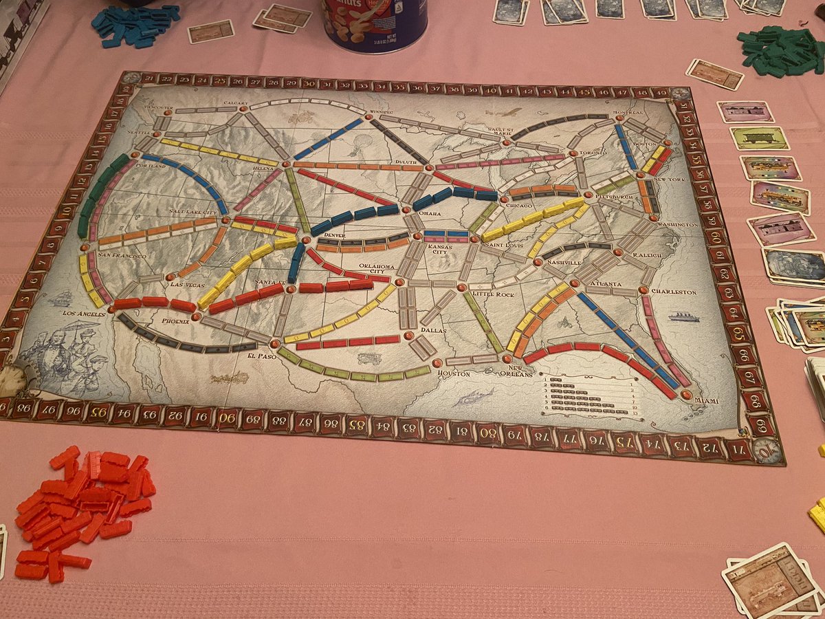 VOColleen's tweet photo. Game night! Tonight’s game is Ticket to Ride or what I like to call the Train Game.
#everynightisgamenight https://t.co/BnG8ycrOgu