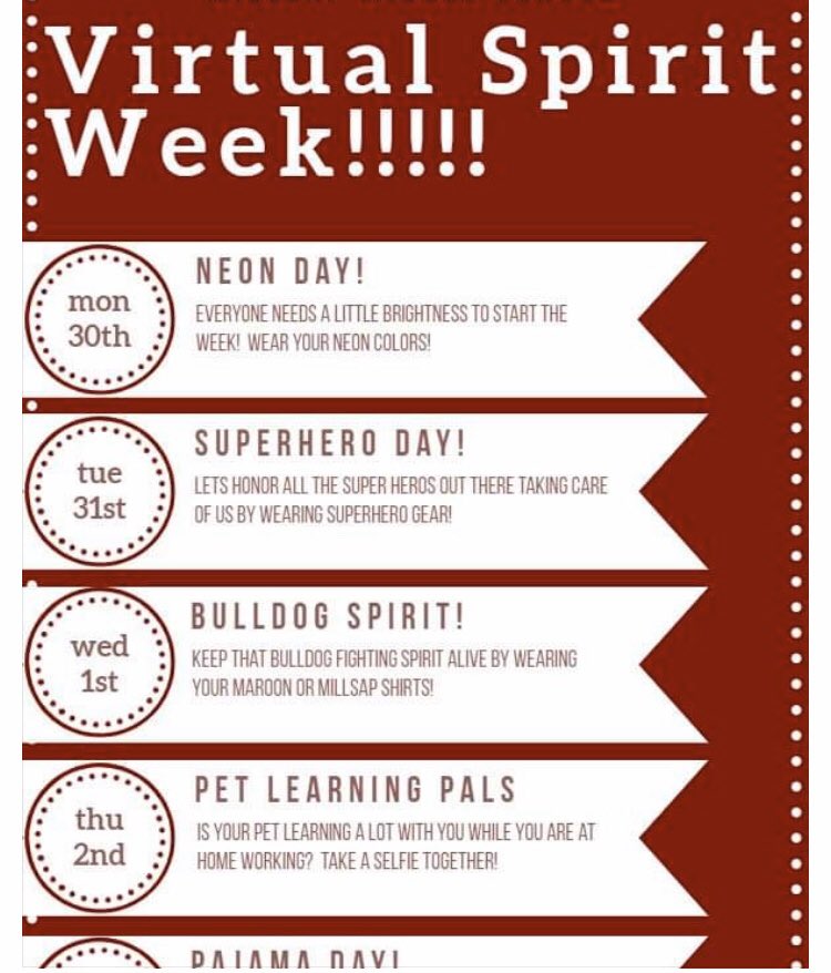 MillsapISD's tweet photo. Get ready for next week’s Spirit lineup! Thanks, MMS! #SeizeTheMoment https://t.co/lYwfFSZtAT