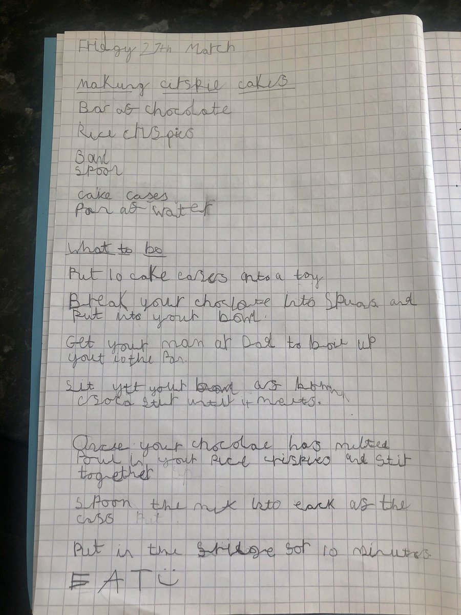 VJB82's tweet photo. @MrClarkNPS Harry's crispie cake instructions https://t.co/EyiaoJWuRP