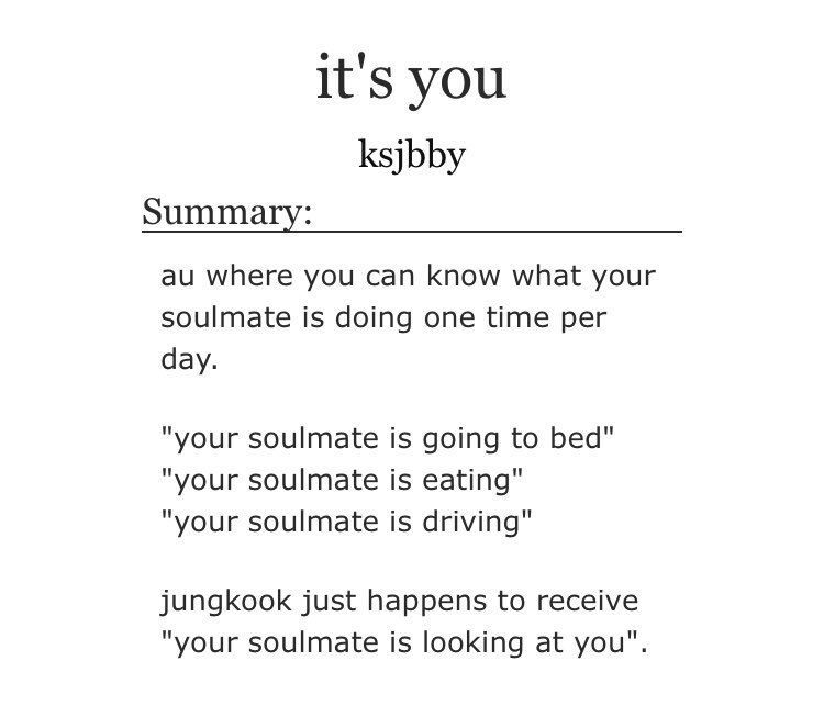 ➳「 it’s you 」‧₊˚࿐< link:  http://archiveofourown.org/works/22876225  > ♡︎ - angst (not so much tho) with a happy ending ♡︎ - misunderstandings ♡︎ - both kook and jimin are bad at feelings