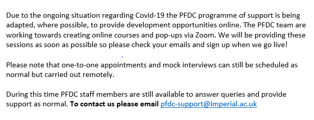 ImperialPFDC's tweet image. Please find a statement below from the PFDC Team regarding the Centre's programme of support during the current Covid-19 situation. The team looking forward to engaging with you all online shortly!