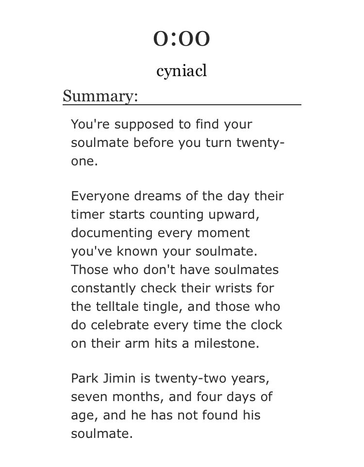 ➳「 0:00 」‧₊˚࿐< link:  http://archiveofourown.org/works/14355750  > ♡ - tooth-rotting fluff and really slight angst ♡ - identifying timers ♡ - highly recommended