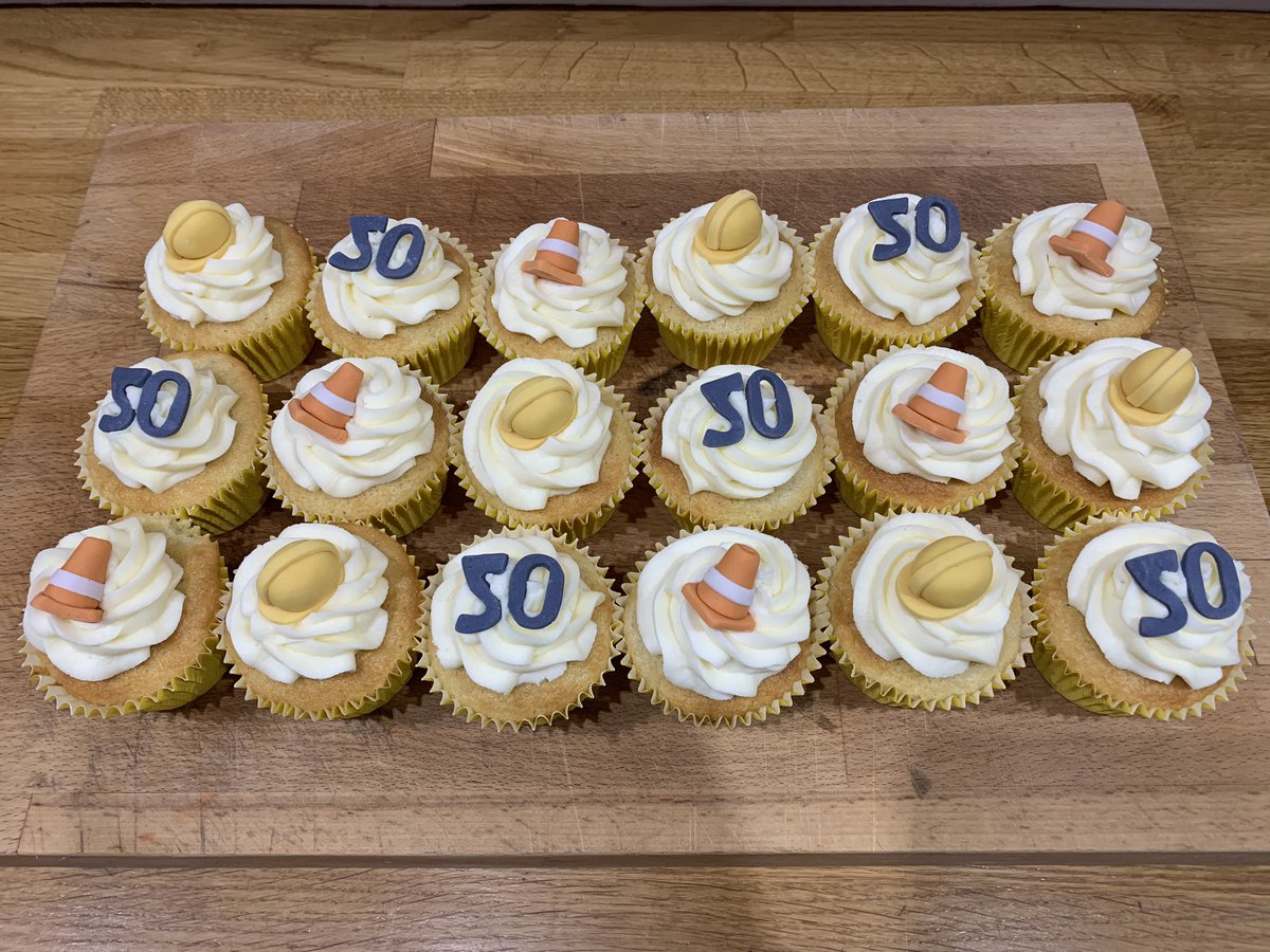 GloverlyCupcake's tweet photo. Mark told me that somebody on the construction site turns 50 this weekend and obviously won’t be having a party anymore, so I scraped together what ingredients I had left in the cupboard to make these. I’m hoping they will put a smile on his face! #covid19UK #constructionworkers https://t.co/W1xJgbEyht