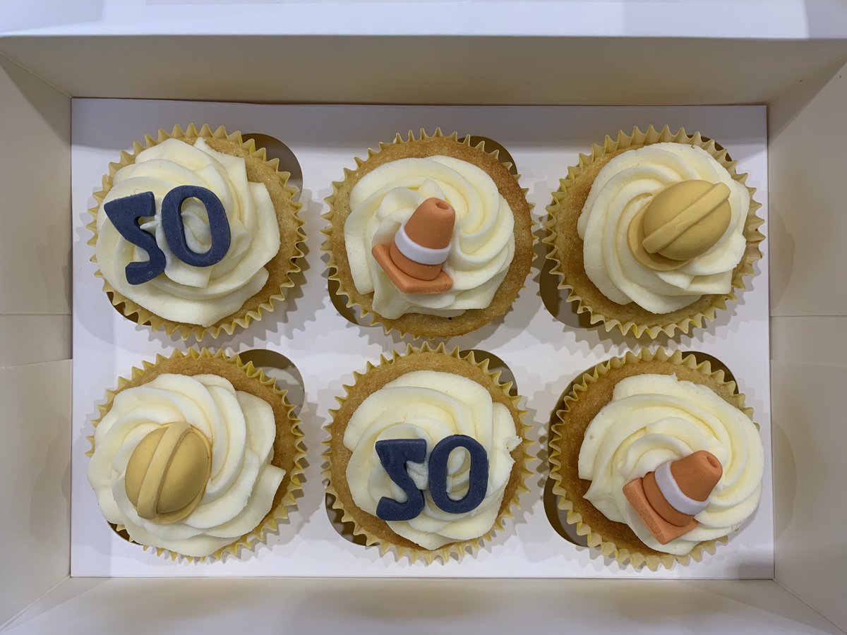 GloverlyCupcake's tweet photo. Mark told me that somebody on the construction site turns 50 this weekend and obviously won’t be having a party anymore, so I scraped together what ingredients I had left in the cupboard to make these. I’m hoping they will put a smile on his face! #covid19UK #constructionworkers https://t.co/W1xJgbEyht