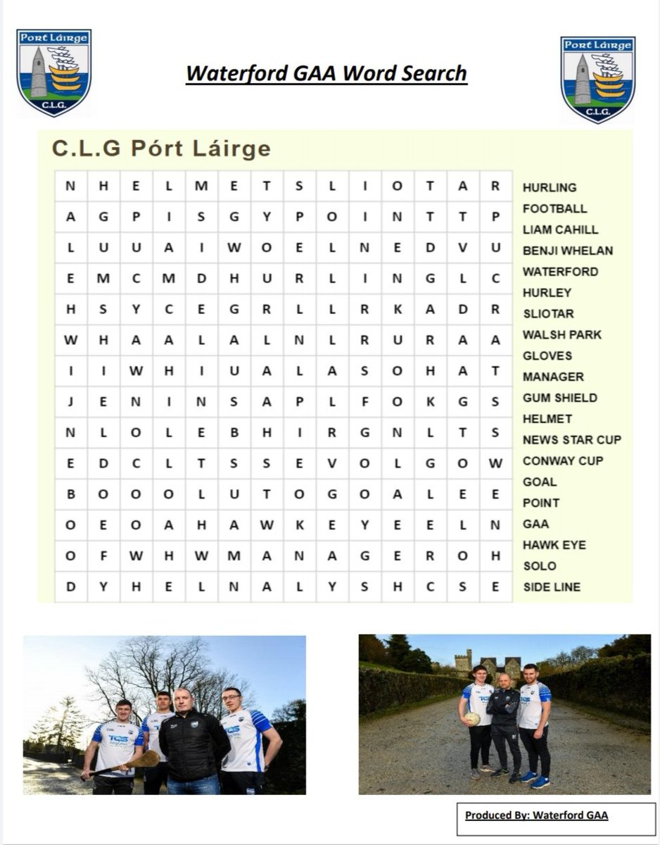 Waterford Gaa Running Out Of School Work To Do With The Younger Gaa Fanatics Or Maybe You Re Just Looking For A Challenge To Complete Yourself Why Not Give Our Wordsearch