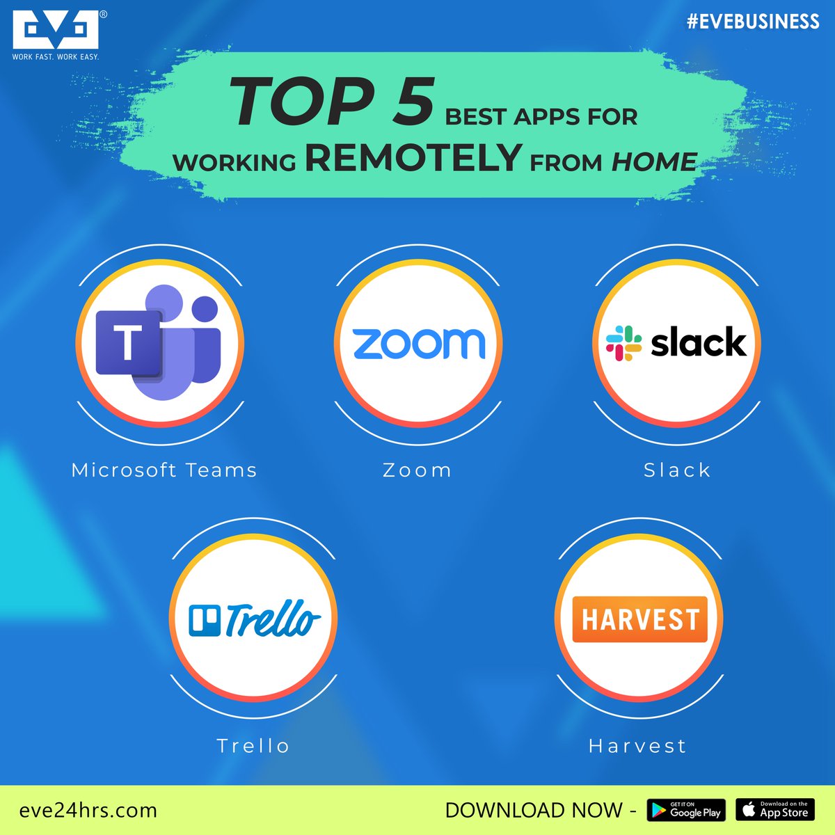 When in lockdown, have no fear...
Here are some apps to help you dear!
Stay at Home, Stay Healthy
Work Fast, Work Easy
#StayHomeIndia #WorkFromHome #Coronavirus #CoronavirusOutbreakindia #COVID19 #CoronavirusOutbreak #CoronavirusPandemic 
#EveApp #EveBusinessApp #WorkFastWorkEasy