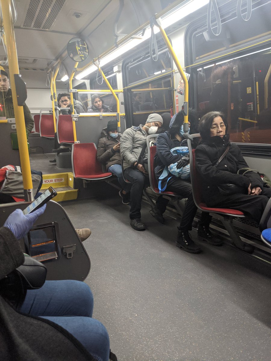 KneeCoal's tweet photo. This what the bus looks like. Can't adequately social distance. I am a RN at a downtown hospital commuting from Scarborough. Please do something about this! @JohnTory @fordnation #COVID19toronto #COVID19Ontario #frontliners #SocialDistanacing #TTC https://t.co/zzhn6A37ur