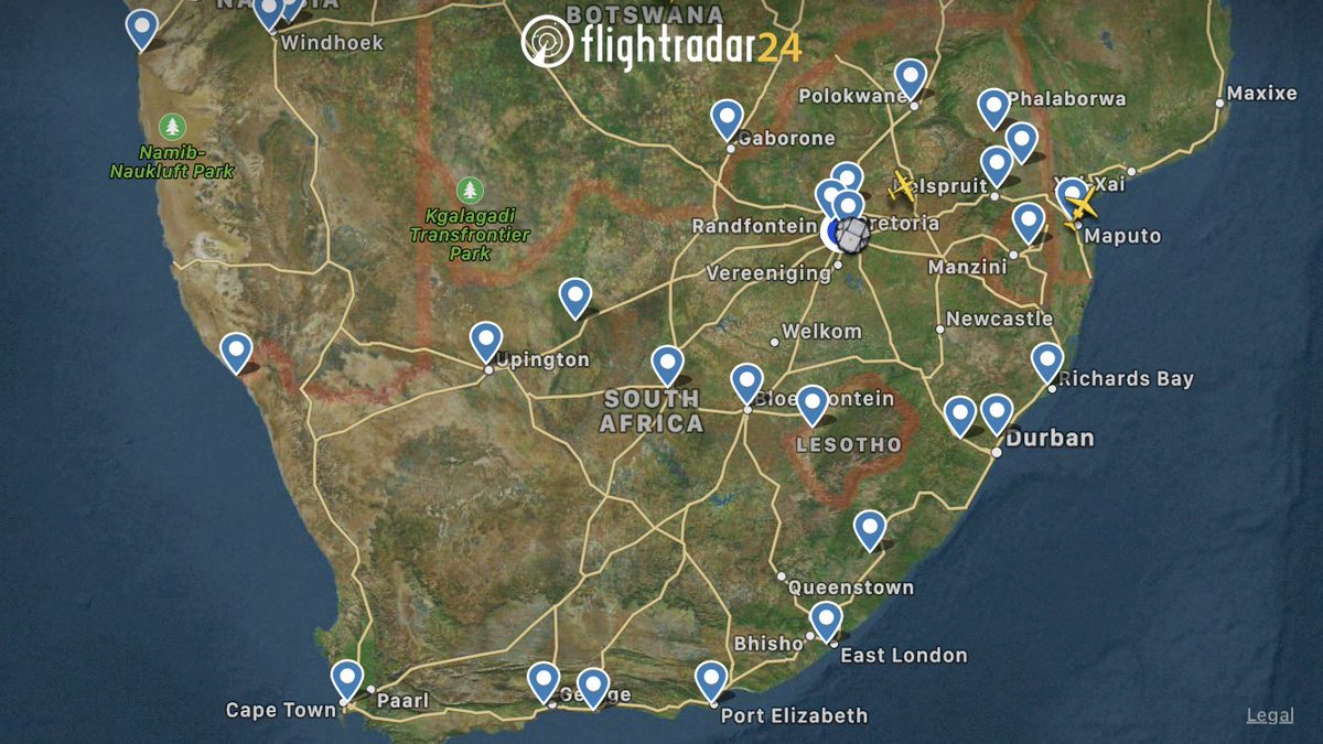 tyronewraight's tweet photo. As of 12:00 on 27 March 2020 #SouthAfrica skies are free of air traffic. Well done mr President @CyrilRamaphosa you made the best decision to try and contain #COVID19SouthAfrica with our #LockdownSA #21daylockdownSA to keep us safe. 🇿🇦 https://t.co/NJKgpPcG0d