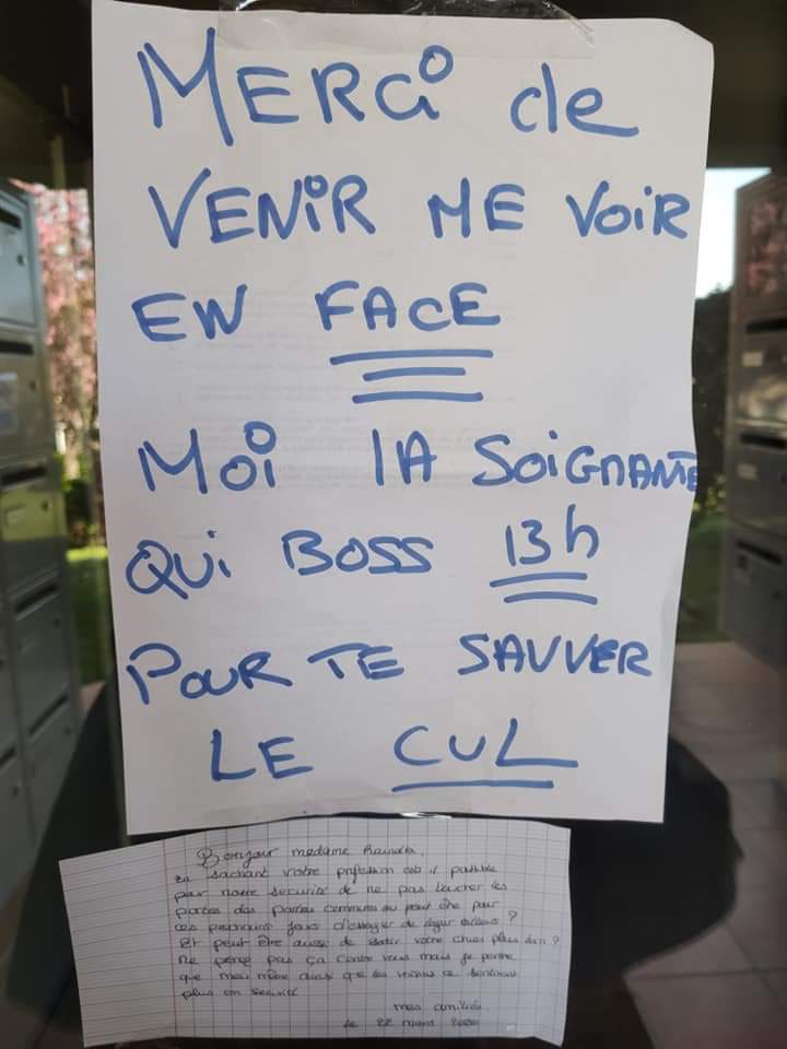 Rasah13's tweet image. La réponse d'une soignante face au gentil petit mot qu'elle a trouvé comme beaucoup d'autres soignants