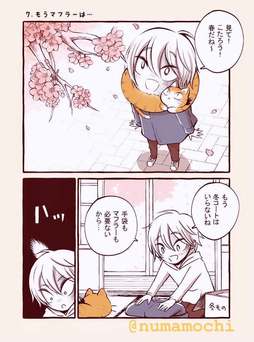 今日は #さくらの日 なんですね〜
去年のだけどマフラー猫の春漫画でも?こたろうは一年中必要なマフラーだよ!!! 