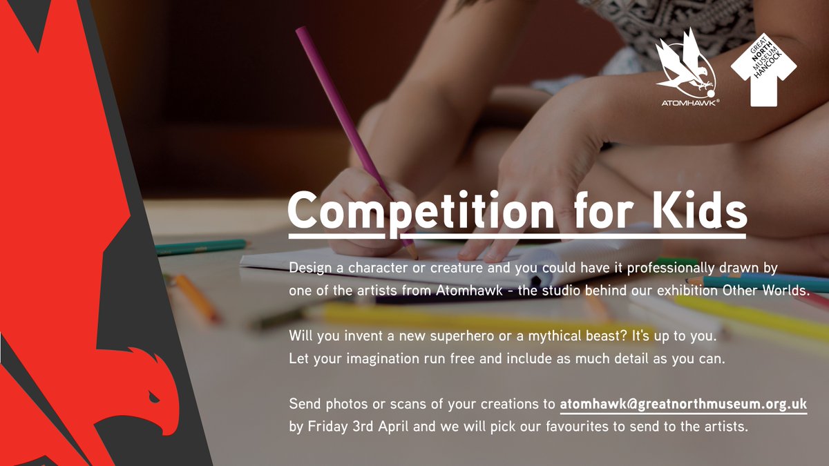 GNM_Hancock's tweet image. COMPETITION FOR KIDS - Design a character or creature and you could have it professionally drawn by one of the artists from @atomhawk - the studio behind our exhibition Other Worlds. Submit designs by Friday 3 April. More info how at greatnorthmuseum.org.uk/whats-on/compe…
