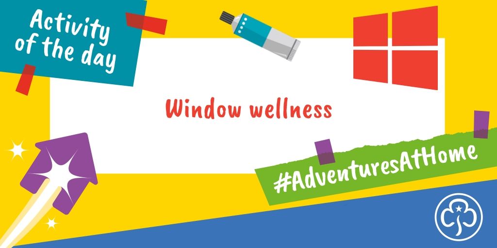 💛 Today's activity: Window wellness Create a window display to bring some cheer to your community. You could use inspirational messages and even soft toys to make people smile! 🤳 Share your windows! Thanks to leader Keela for the #WindowWellness idea. #AdventuresAtHome