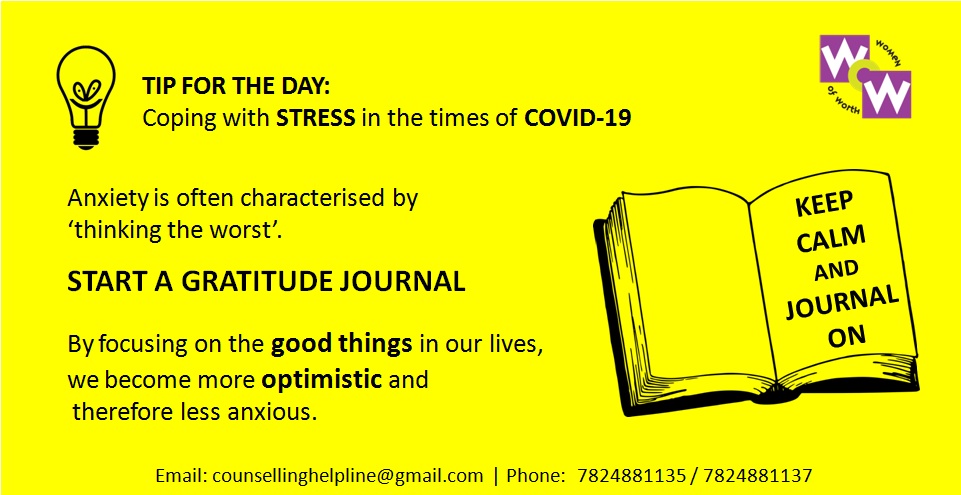 Writing down words of gratitude can help calm us in these times of anxiety. If you are emotionally distressed, Email: counsellinghelpline@gmail.com or Call: 7824881135/ 7824881137 to avail tele-counselling services with experienced counsellors. #bekindtoyourmind #mentalhealth