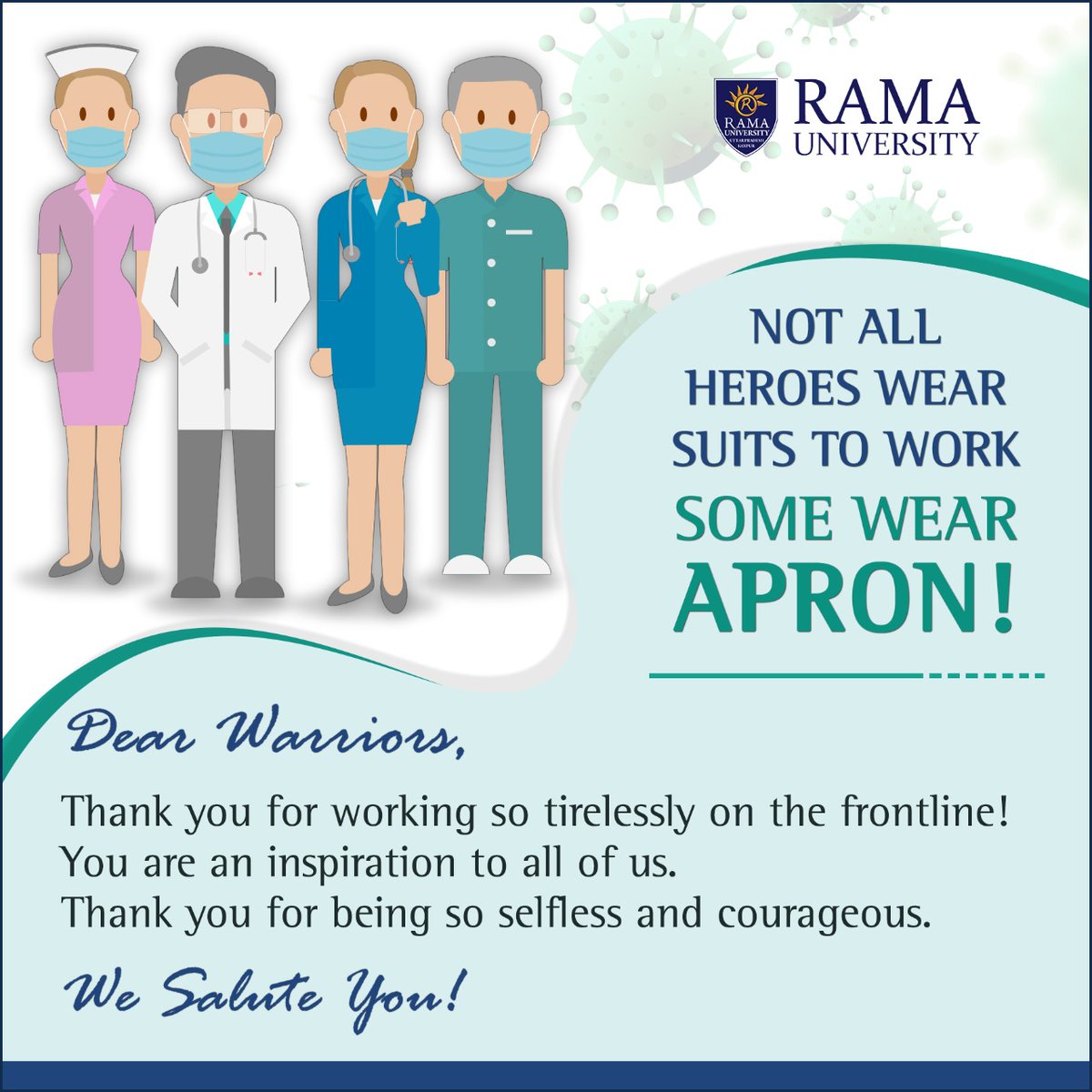 RamaUniversity's tweet image. Can we all say a big THANK YOU to let all our heroic doctors, nurses and healthcare workers know we are with them at this time 👏🏻
#HealthHeroes
#StayAtHome
#PrayforOurFrontliners
