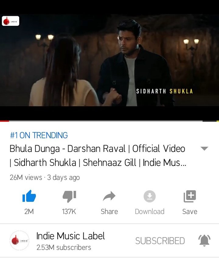 KomalVT's tweet photo. 72 Hours.. 
26 Million+ Views.. 
And it's still trending on Number one from 3 Days 😍👏👏 #BhulaDunga @sidharth_shukla https://t.co/79dm5HufoB