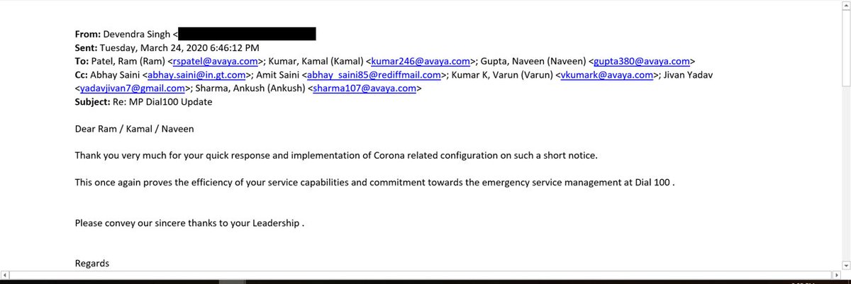 Pleased to be rising up to meet the demand for enabling #remoteworkforce #BusinessContinuity during this tough time.#Avaya has helped #workforce of MP Dial100 transition to remote work in just a few days,to continue serving the citizens.
#MadhyaPradesh #Dial100 #WFHwithAvaya