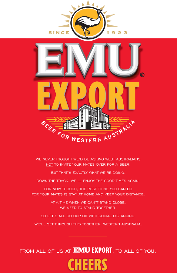 AnthDeCeglie's tweet photo. Full page ad in tomorrow's The West Australian #CoronaLockdown #EmuExport https://t.co/AF9vCjAUr5