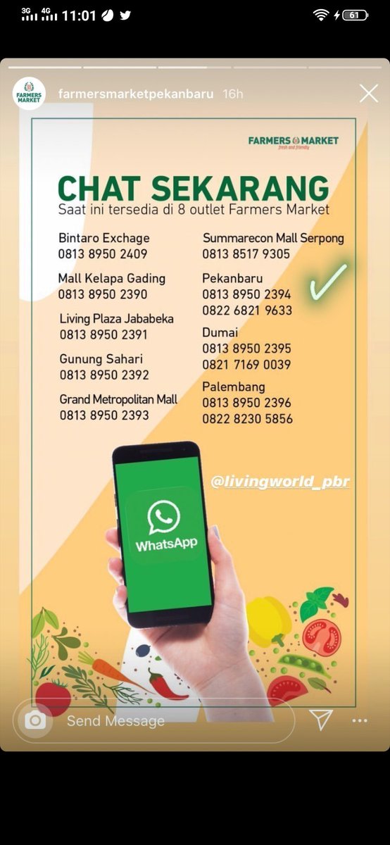 chaneesha's tweet photo. Untuk Farmers Market,, boleh di cek via WA untuk tau jam pengirimannya ya.. Buat yg di Pekanbaru dan Dumai 💪🏻💪🏻 https://t.co/CpVhqHq11h