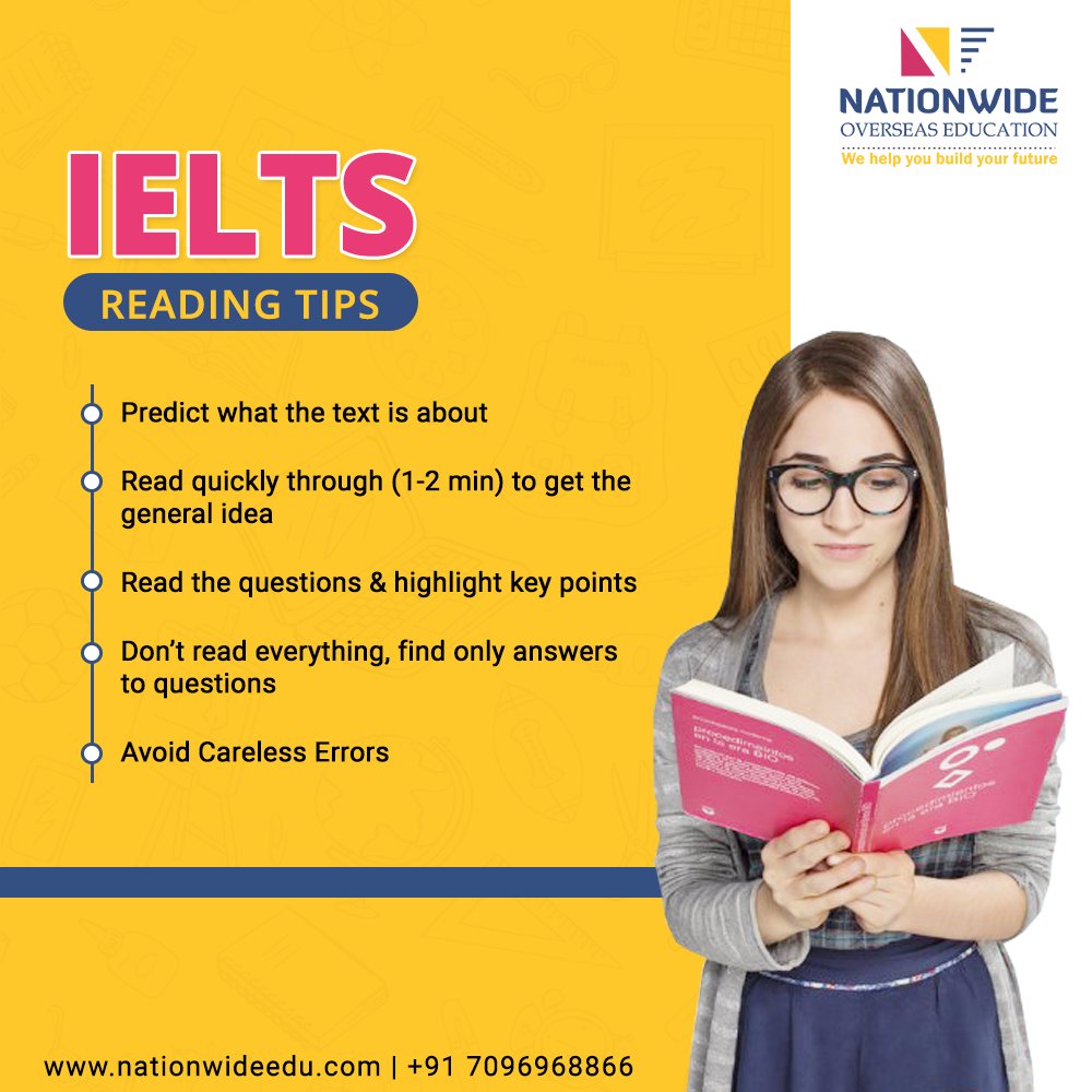 Nationwide_Edu's tweet photo. Follow the given IELTS Reading tips and achieve your desired score!
Contact us: +91-7096968866 | https://t.co/STPxvKeNvq
#NationwideOverseasEducation #IELTSCoaching #IELTSReadingTips #Ahmedabad https://t.co/dszGylsBTY