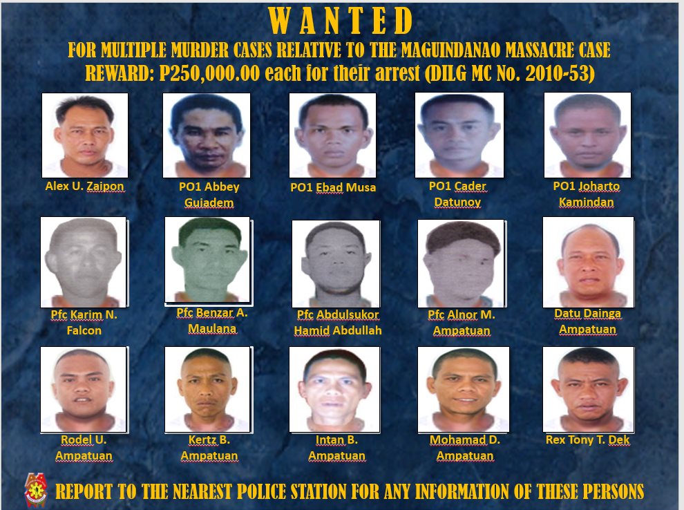BulacanCrimeLab's tweet photo. Photos of the sixty three (63) accused involved in the Magundanao Massacre case who remain at large. Report to the nearest police station for any info of these persons. https://t.co/yCcPWVIK52