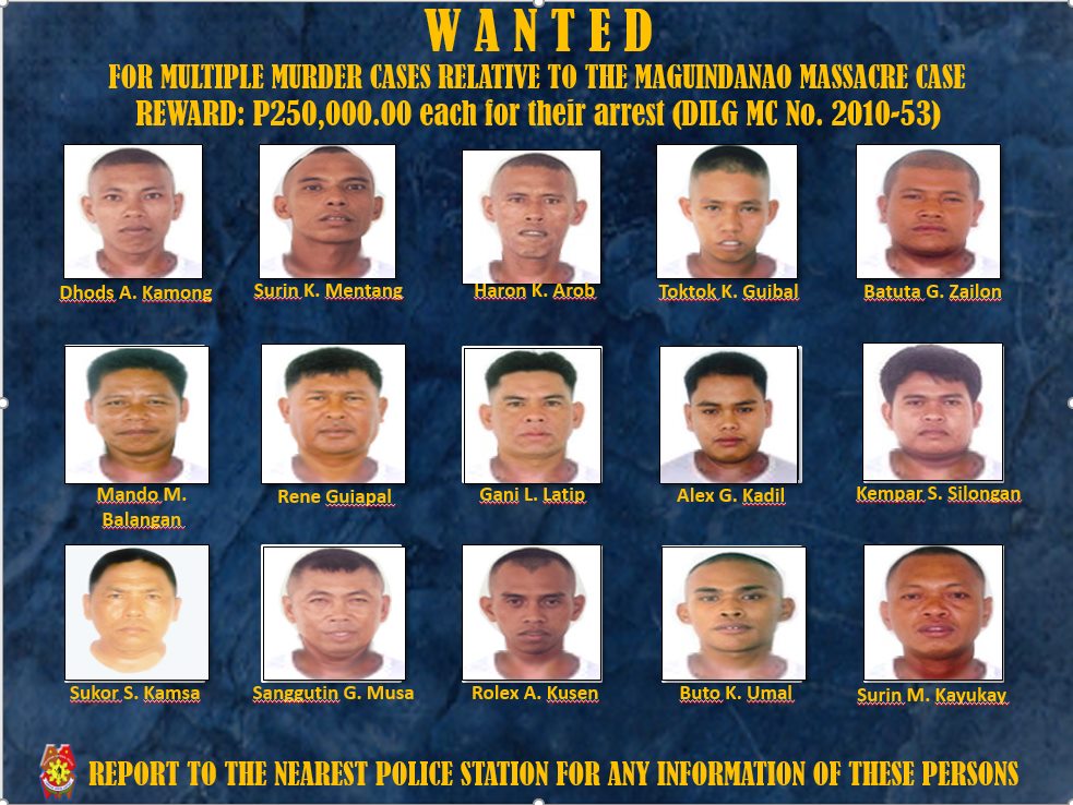 BulacanCrimeLab's tweet photo. Photos of the sixty three (63) accused involved in the Magundanao Massacre case who remain at large. Report to the nearest police station for any info of these persons. https://t.co/yCcPWVIK52
