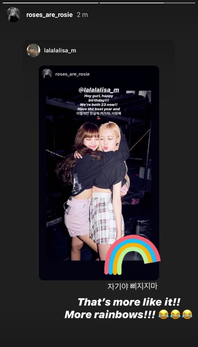 roseannenism's tweet photo. rosé posted lisa’s bday wishes BUT didnt tag her, lisa reposted after rosie tagged her BUT WITHOUT any words or gifs, rosie was upset and ASKED LISA to repost and add smtg, then LISA REPOSTED AGAIN CALLING HER HONEY WITH A GIFS.
IDK WHATS MORE COMPLICATED THAN CHAELISA FRIENDSHIP https://t.co/VPnwS0UTRW