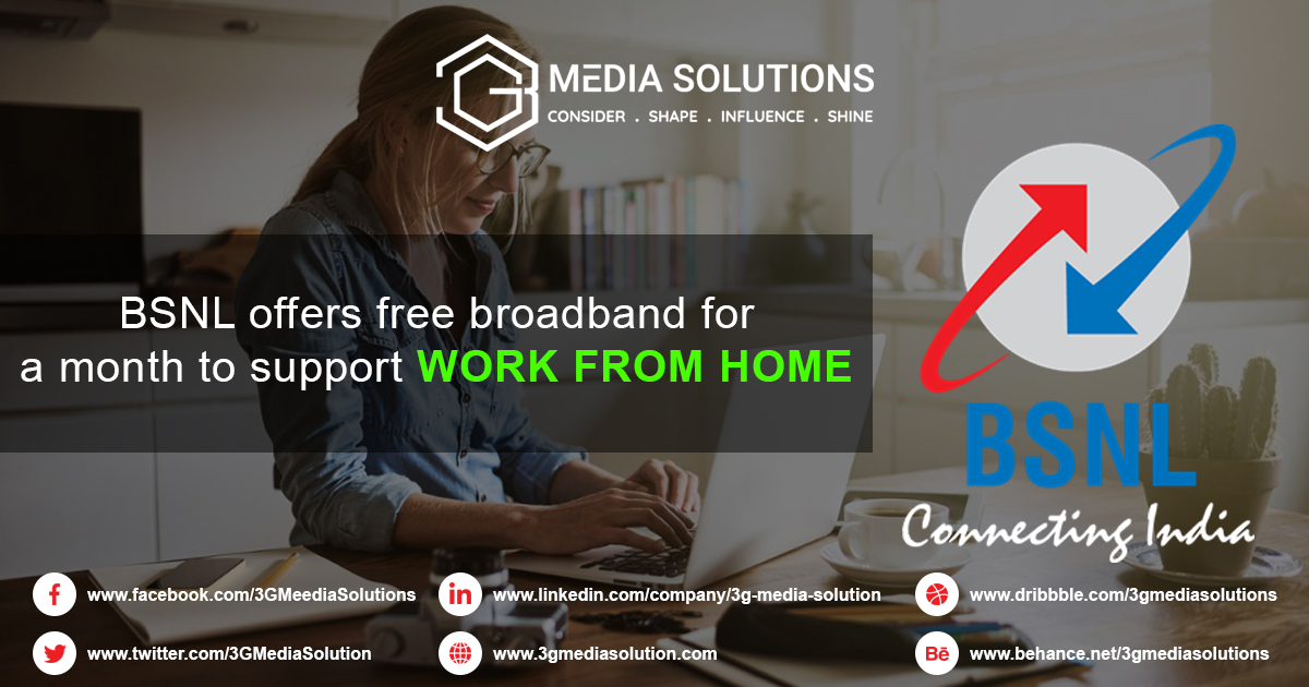 3GMediaSolution's tweet photo. BSNL offers free broadband for a month to support work from home..#WorkFromHome #CoronavirusOutbreak #BSNL #internet https://t.co/A230dMLfUS
