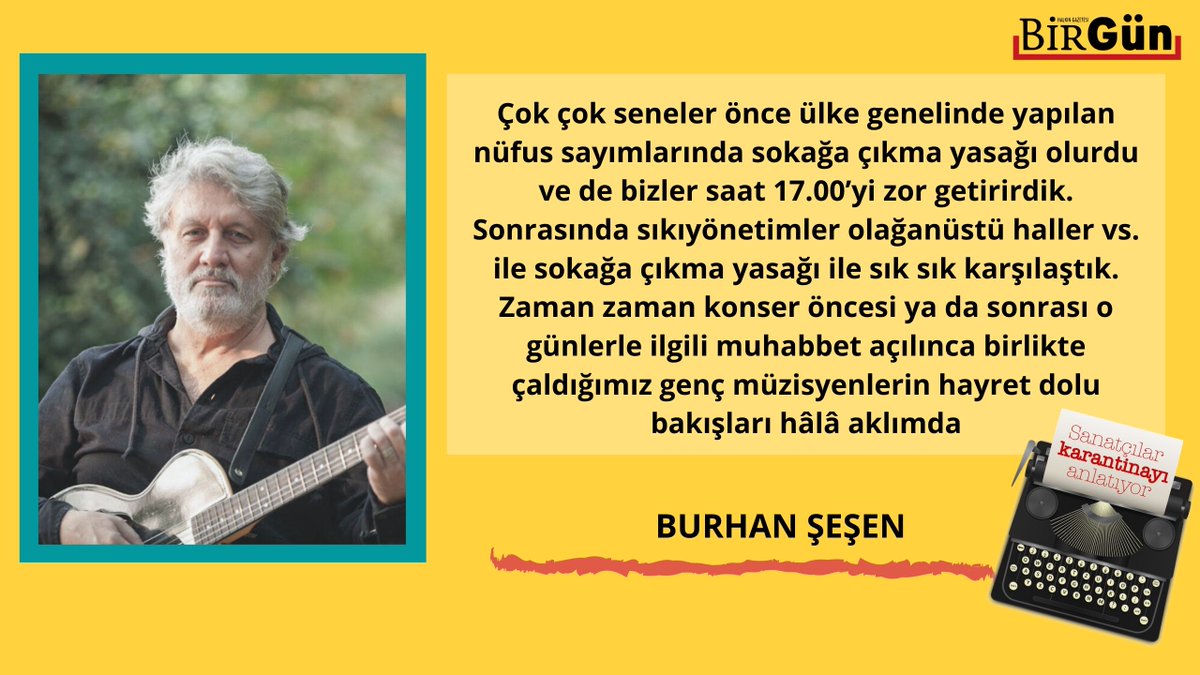 Sanatçılar karantinayı anlatıyor| Fakat kendimizi kandırmayalım, özgürlüğü çok özledik!
bit.ly/33Qlw0K
Burhan Şeşen yazdı