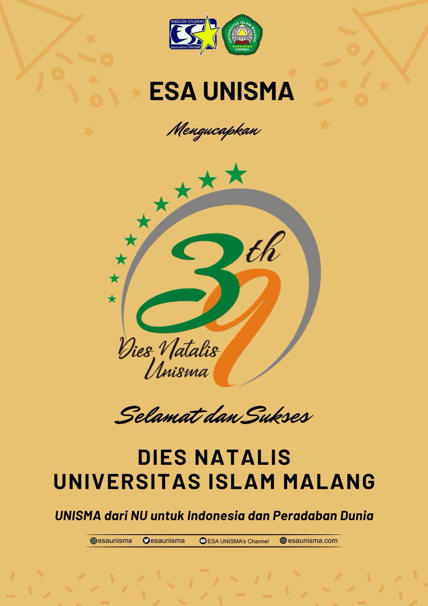 esaunisma's tweet photo. 🗓Friday, 27th of March 2020.
Dies Natalis of University of Islam Malang 39th.
_More successful and victorious.
_UNISMA_
From Nu to Indonesia and to Global Civilization.
#mhsunisma #unismacantik #unisma #indonesia https://t.co/FA5D0NHBeQ