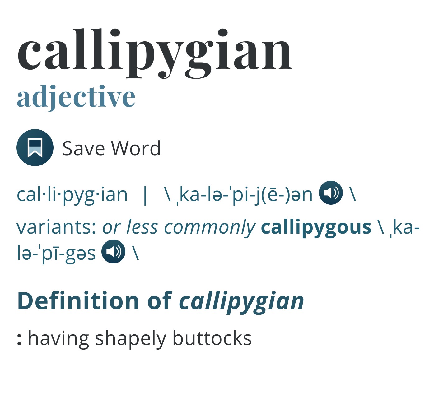 callipygous. How to pronounce the english word callipygous .Start