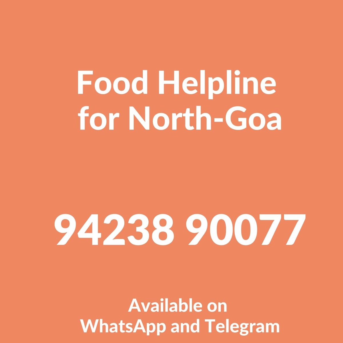 Goa update: State has released a new WhatsApp &amp; Telegram only helpline for food deliveries in North Goa. The authorities have also confirmed that small shops will be open throughout Goa &amp; people are allowed to travel on foot for buying essentials. 

Stay safe, stay informed.