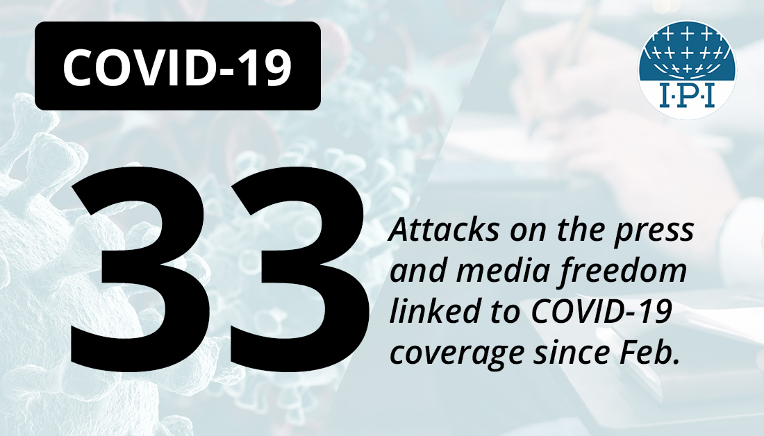 globalfreemedia's tweet photo. IPI monitors attacks against journalists covering #COVID19 outbreak and restrictive regulations adopted by states targeting #PressFreedom.

For latest updates and developments:

🔗 https://t.co/MVuVhzAvok https://t.co/2qBJoWLYkw