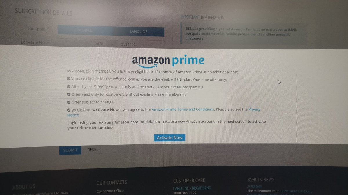 123anvar's tweet photo. @BSNL_KL  I was trying to activate Amazon prime offer and got till OTP successfully verified state but getting error page after that , please help out . Below are the screenshots : https://t.co/i1SYTbEwwe