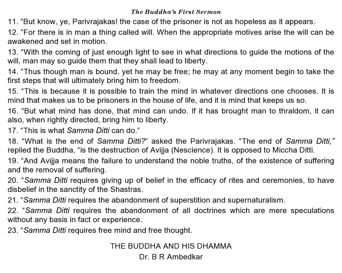An_Untouchable's tweet photo. Samma Ditti (Right Views), the first and foremost element in the Ashtangmarga (Eight Fold Path).
#SamyakDrishti
#CorrectView, #RightThinking, #RightVision, #RightPerspective, #RightUnderstanding, #RightComprehension. https://t.co/o8dXfQ1DAm