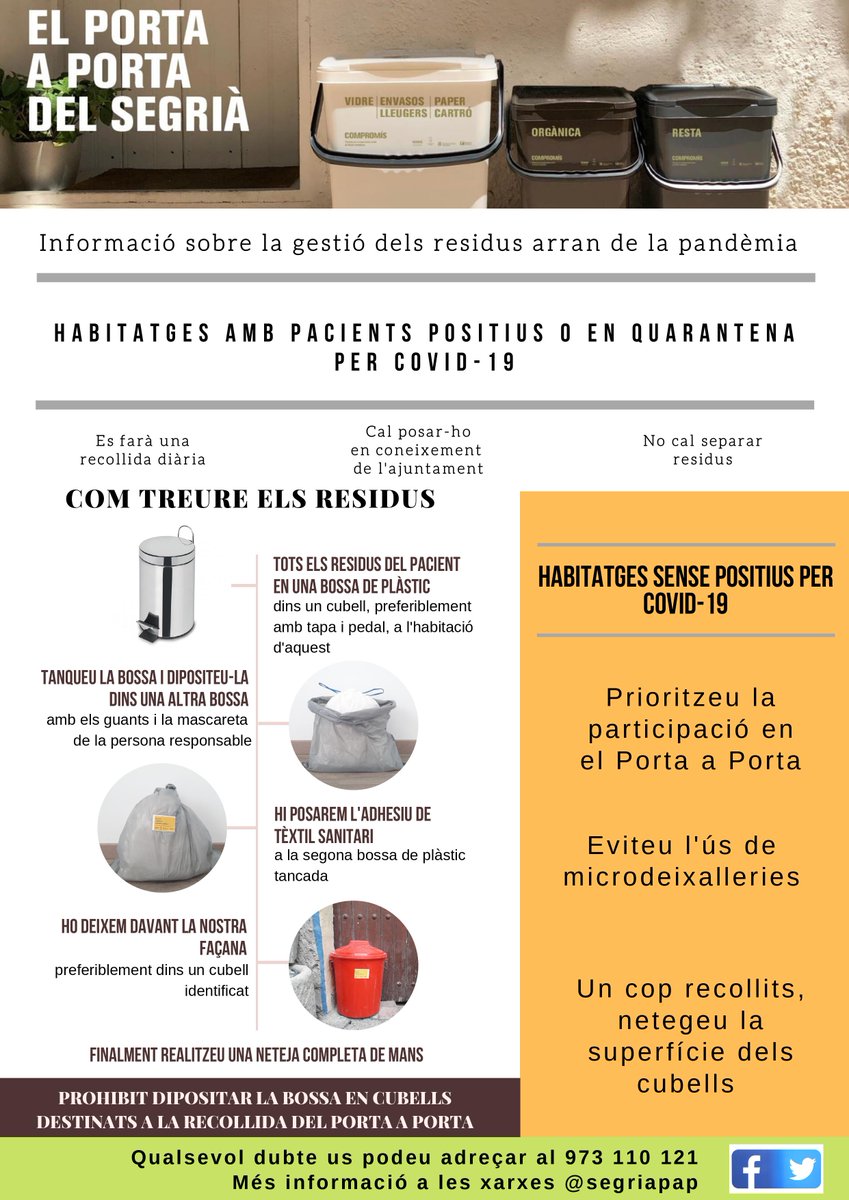 segriapap's tweet photo. 📢COMPARTEIX❗️INFORMACIÓ PER USUARIS DEL PaP ARRAN DEL COVID-19 #Joemquedoacasa #TerradePonent #PaP #CCSegria #Segriaresidus #Reciclatge @AjAlcarras @ArtesaLleida
@llardecans @AjSoses @ajcorbins @AgenTorrebesses
@AjGranjaEscarp @ajuntamentaspa @joveselcoc @ajmaials
@Porta_a_Porta https://t.co/HLY10LOIXd