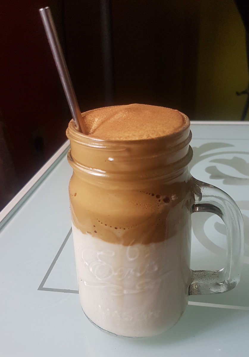 Quarantine cuisineDalgona Coffee topped with ground cinnamonI followed  @milktpapi's recipe and also used some Chocolate Orange instant coffee that I had laying around